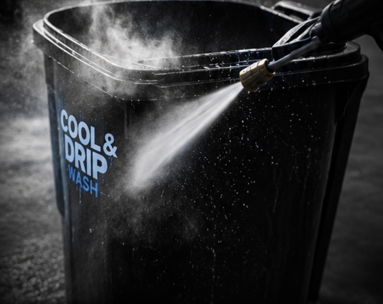 Cool & Drip Wash power washing a trash bin